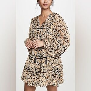 FREE PEOPLE Swinging Floral Chiffon Mini Dress Black Combo